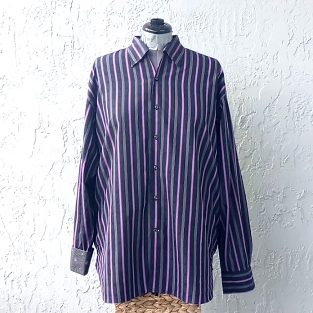 Equilibrio Men's V Neck Luxury Stripe Shirt
